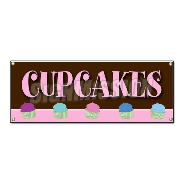 Cupcakes Banner Heavy Duty 13 Oz Vinyl with Grommets Single Sided